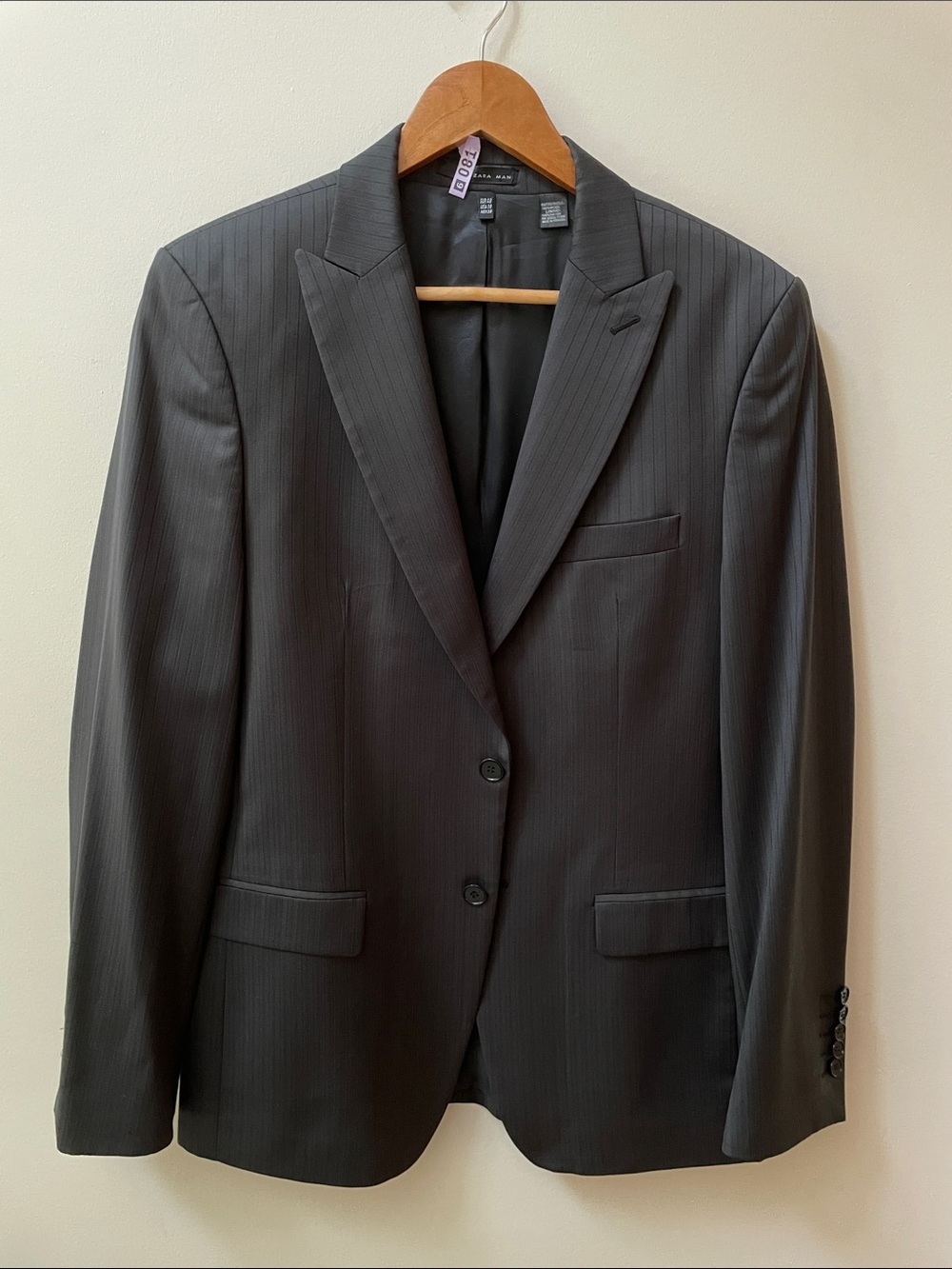 Zara Man 100% Wool Dark Gray Pinstripe Two-Button Suit Jacket